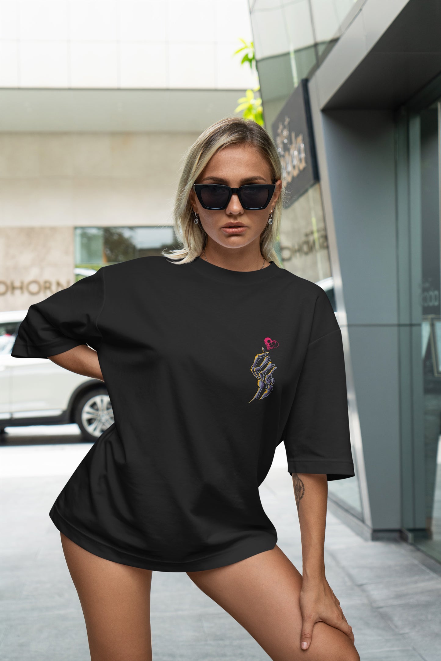 Skull Heart Graphic Printed Unisex Oversized T-shirt D053