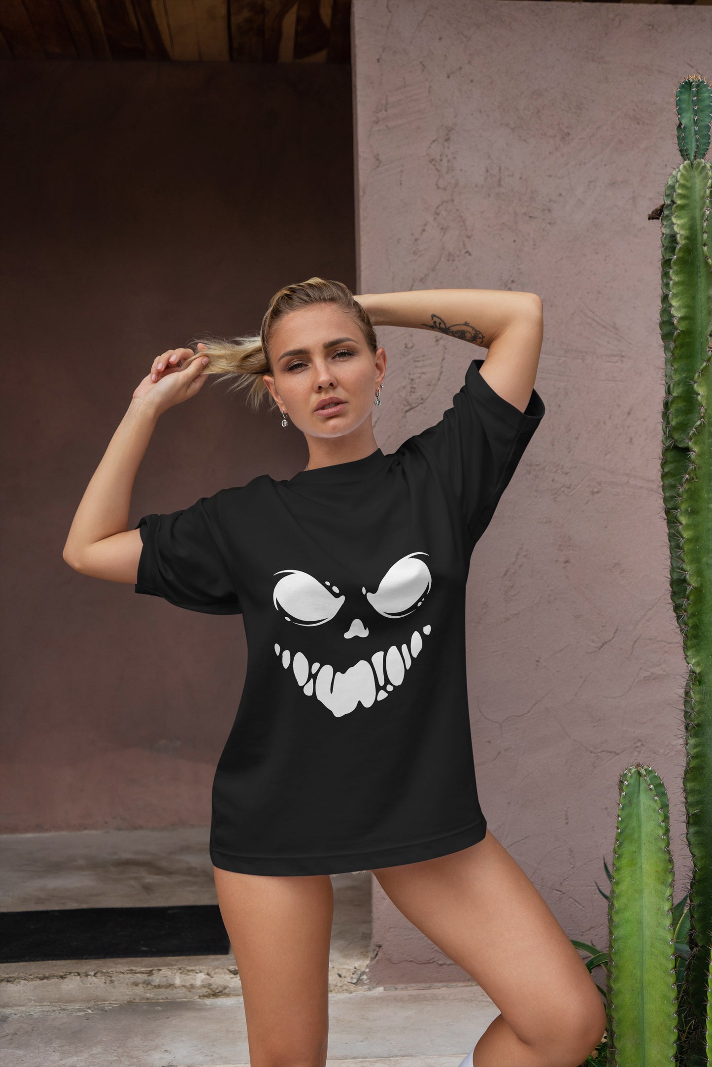 Smiley Face Graphic Printed Unisex Oversized T-shirt D103