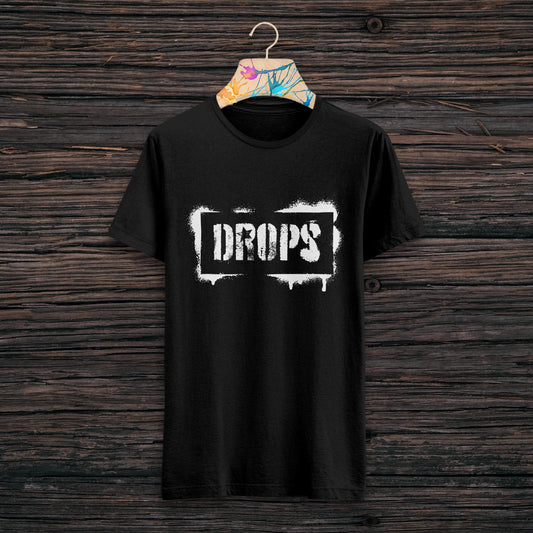 Drops Printed Black Round Neck Half Sleeve T-Shirt D053